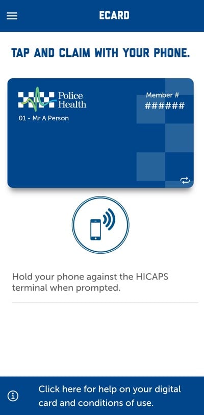 Police Health app digital card screenshot
