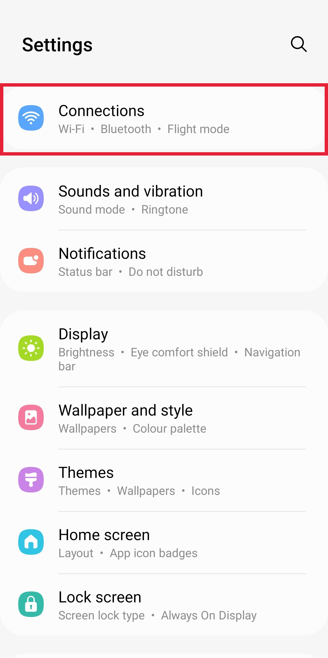 Android settings menu screenshot